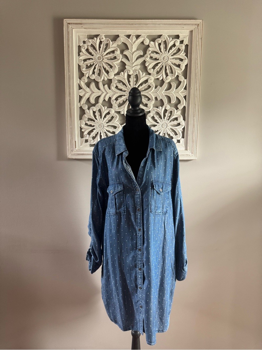 Philosophy Button-Front Blue Dot Shirt Dress